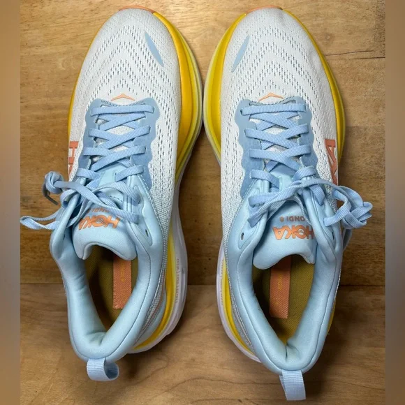 Hoka One One Bondi 8 REFLECTIVE Womens Sz 9.5 Running Shoes Sneakers Blue Yellow - Picture 8 of 13